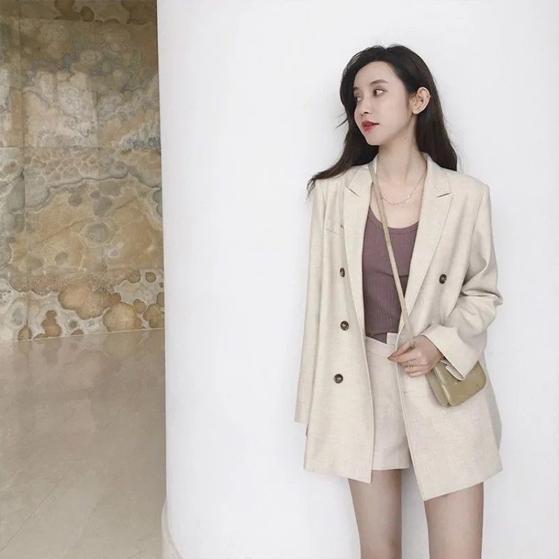 Boyfriend Повседневный длинный рукав свободный крой Блейзер и шорты Комплект из двух