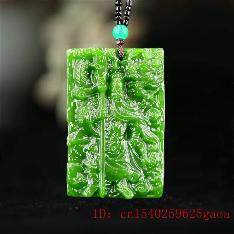

Green Jade Guangong Pendant Amulet Necklace Women Men Fashion Charm Jadeite Carved Natural Chinese Gifts for Jewelry