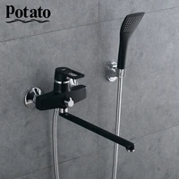 potato bathroom shower faucet set black or white one handle cold and hot water wall mounted bathtub faucet shower head p2230