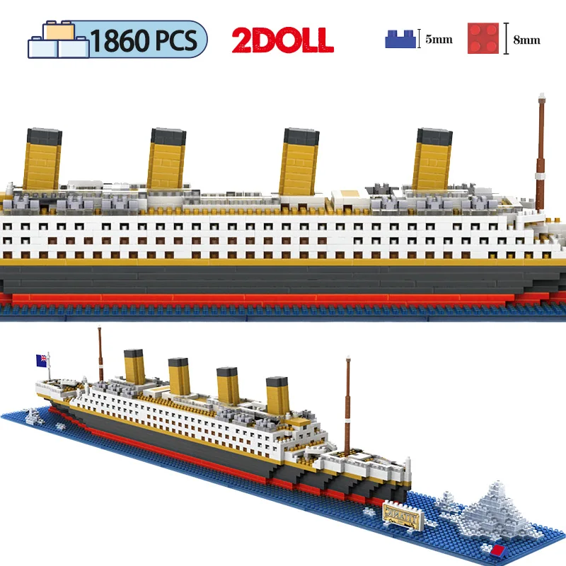 Мини RMS титановый корабль 3D модель строительные блоки микро лодка DIY сборка 1860 шт.