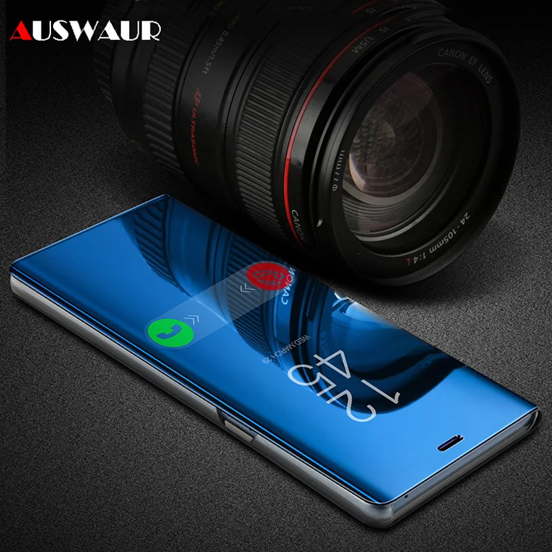 Умный кожаный чехол-книжка с зеркальным покрытием для Samsung Galaxy Note 3 4 5 6 7 8 9 10 Pro S8 S9