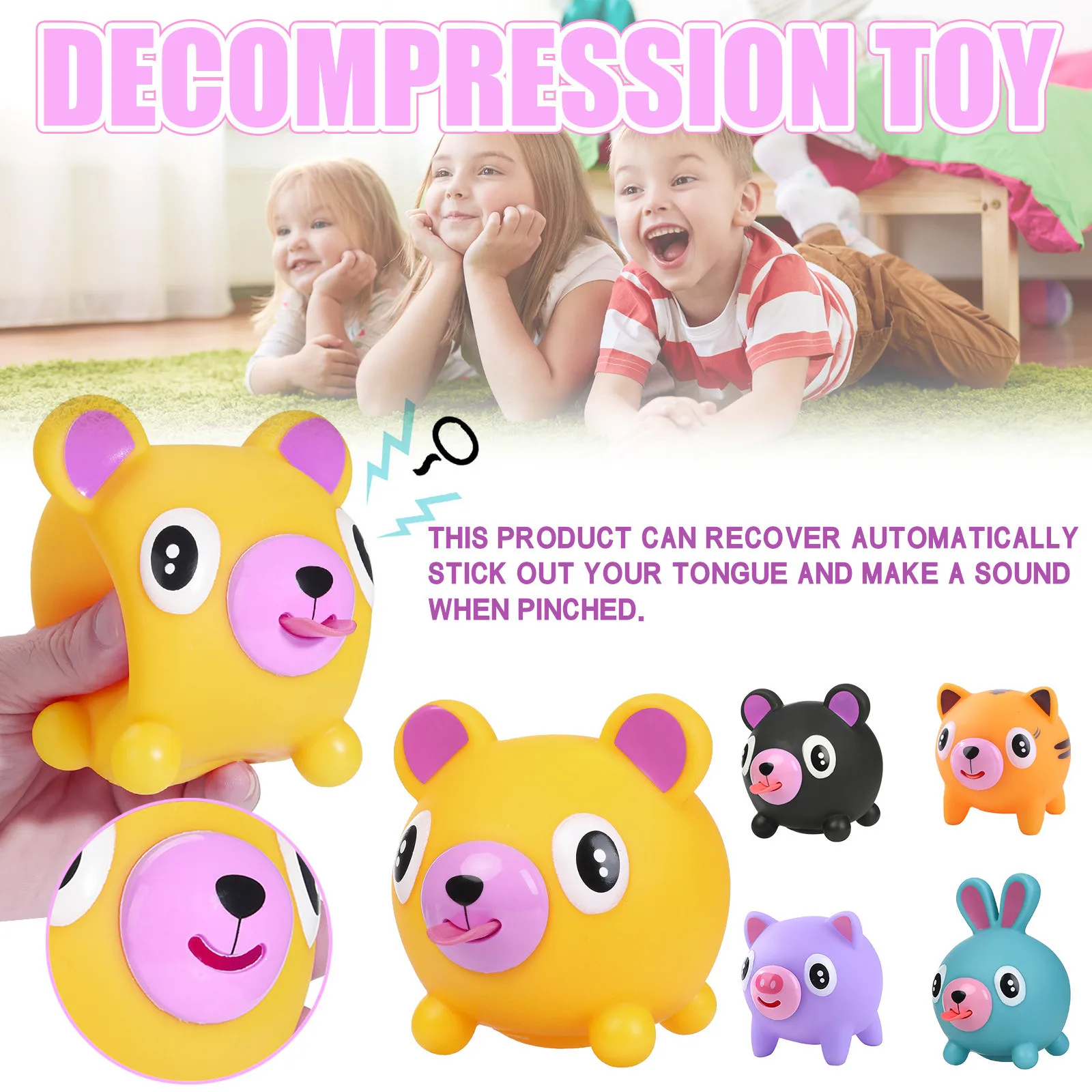 

Creative Fidget Sensory Toy Cute Animal Screaming Tongue Sticking Out Stress Reliever Toy Vocal Doll Decompression Squeeze Toy