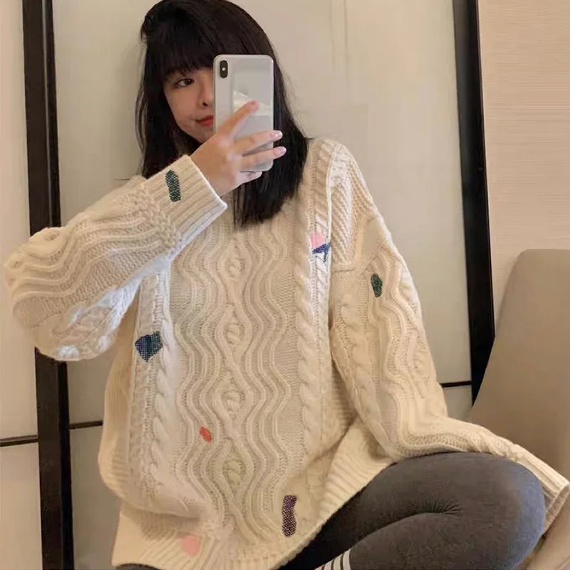 

Spot real shot ADER tide brand twist color block embroidery wool pullover sweater women thick thick sweater men and women
