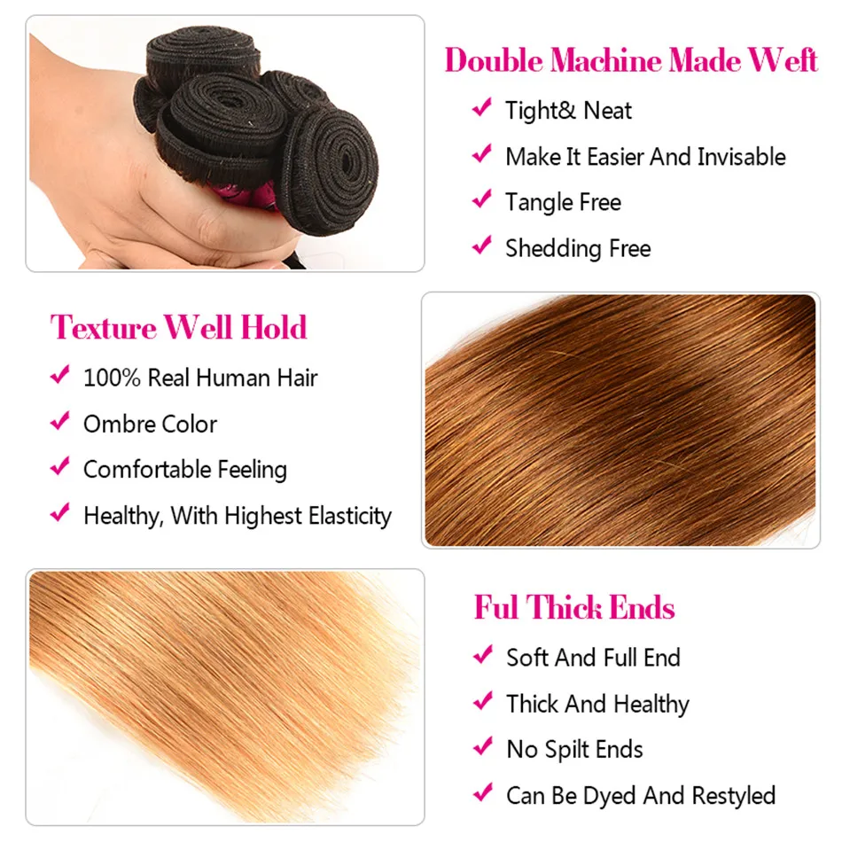 Волосы UNICE компании эффектом деграде(переход от темного к бразильские волосы прямые волосы переплетения T1B/4/27 Волосы remy пряди человеческие волосы цельнокроеное платье могут быть разные Длина