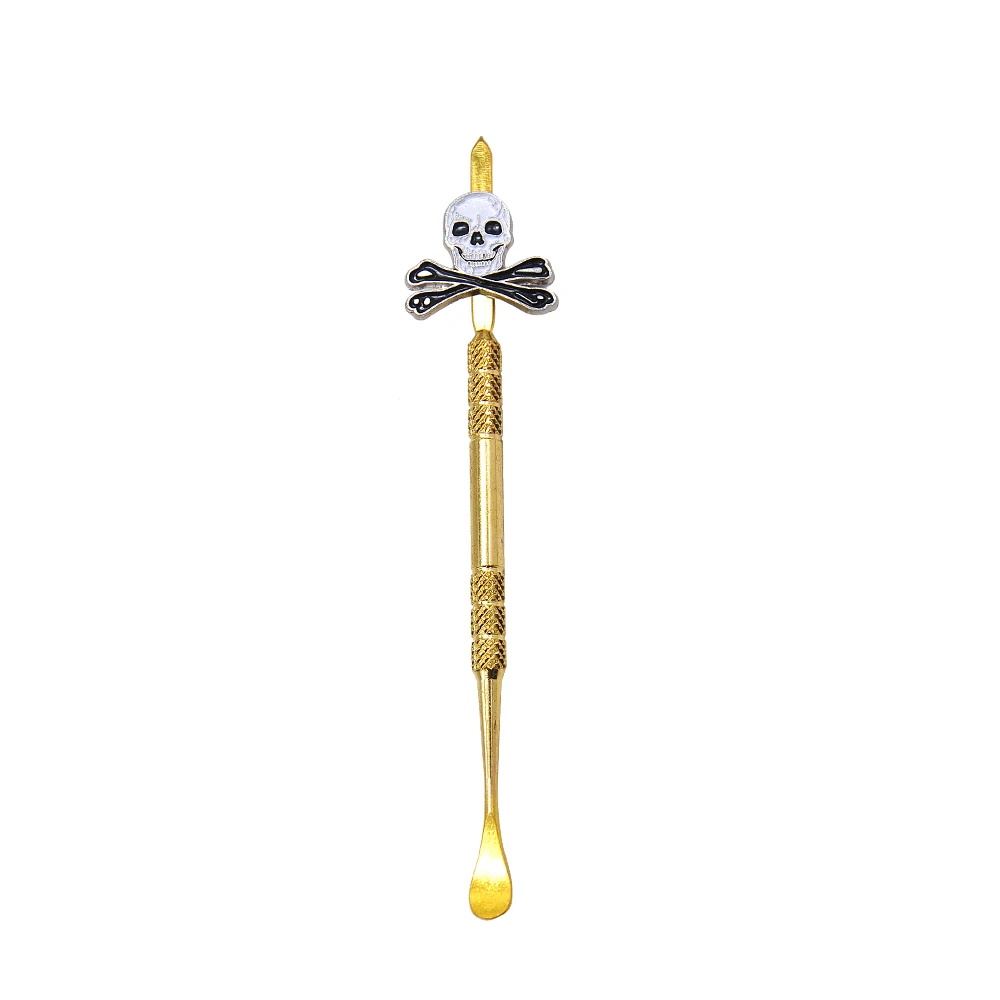HONEYPUFF нержавеющая сталь карбюратор крышка Dabber воск масло папа инструмент 4,7 дюймов ручка масло воск Лаки инструмент концентраты курительная вода труба - Цвет: Skull-Gold