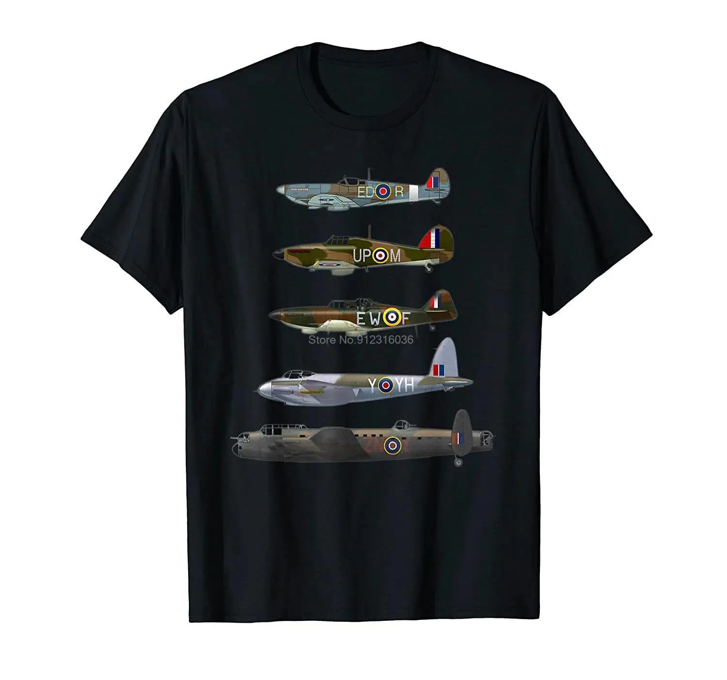 WW2 British Warplanes Warbirds Lancaster Plane Spotting T-Shirt Men Cotton Tshirt Hip Hop Tees Tops Harajuku Streetwear