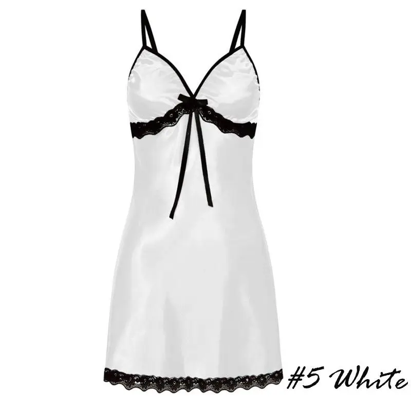 Сексуальное нижнее белье для женщин: кружевное шелковое сатиновое ночное платье без рукавов с V-образным вырезом и размером плюс 3XL. Ночная рубашка-пеньюар.