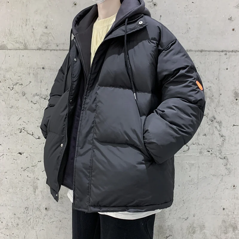 Men Parka Winter Jacket Loose Women Puffer Jacket Korean Harajuku Fashion Bubble Coat Clothing Warm Thick Hooded Fake Two Piece