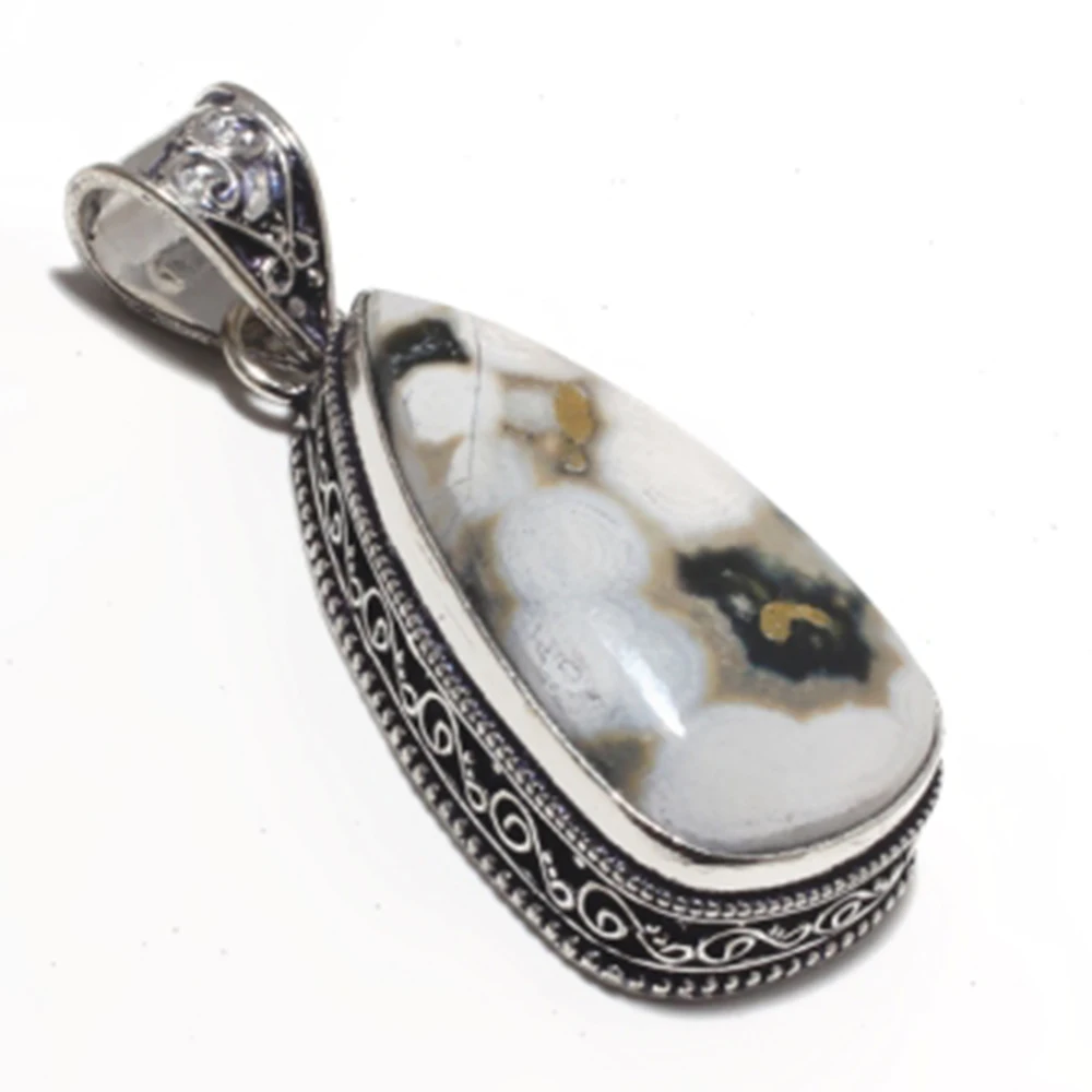 

Genuine Ocean Jasper Pendant Silver Overlay over Copper , Hand made Women Jewelry gift, P8839