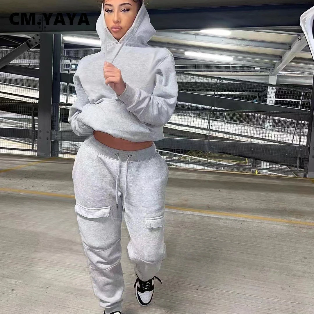 

Женский спортивный костюм CM.YAYA, свитшот с капюшоном и брюки-джоггеры, комплект из двух предметов, спортивный костюм для активного отдыха, ве...