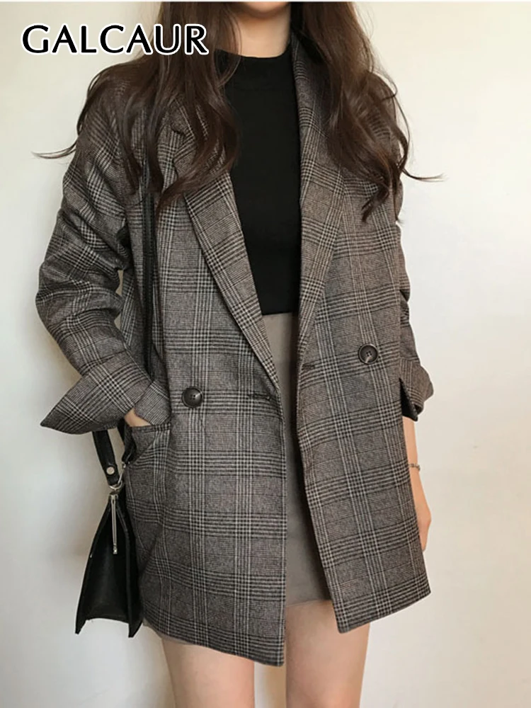 

GALCAUR Coffee Casual Slim Solid Temperament Blazer Female Notched Long Sleeve Fashion Coat For Women Autumn Style 2021 New
