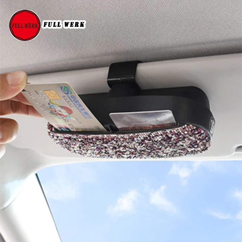 

1pc Universal Car Sun Visor Glass Case Box Holder Multifunction Card Organizer Clip with Diamond Interior Moulding Accessories