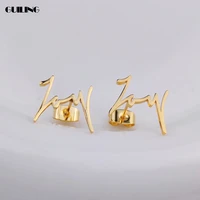 minimalist personalized handwritten name earrings customized nameplate welding pin stud earrings gift stainless steel jewelry