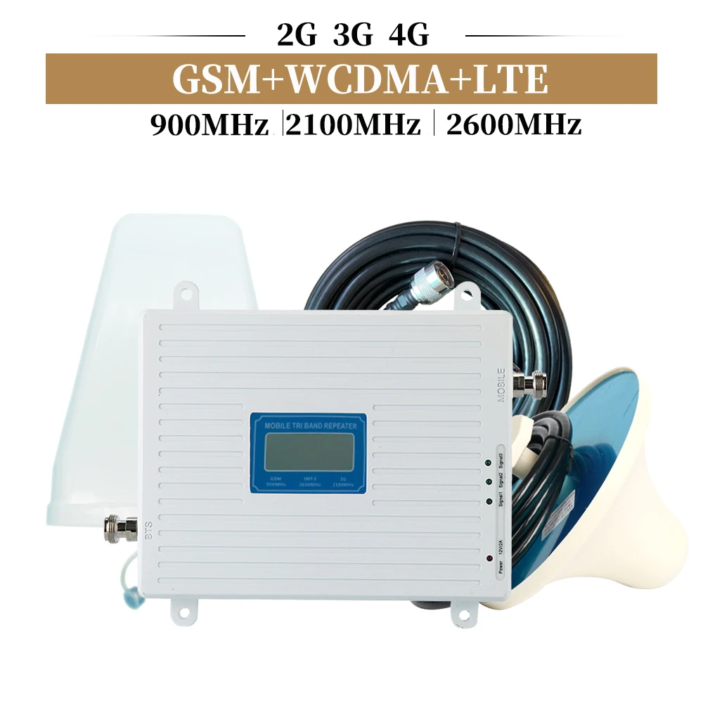 Трехдиапазонный усилитель сигнала 2G 3G 4G GSM 900 +(B1)WCDMA 2100 +(B7)FDD LTE 2600 ретранслятор