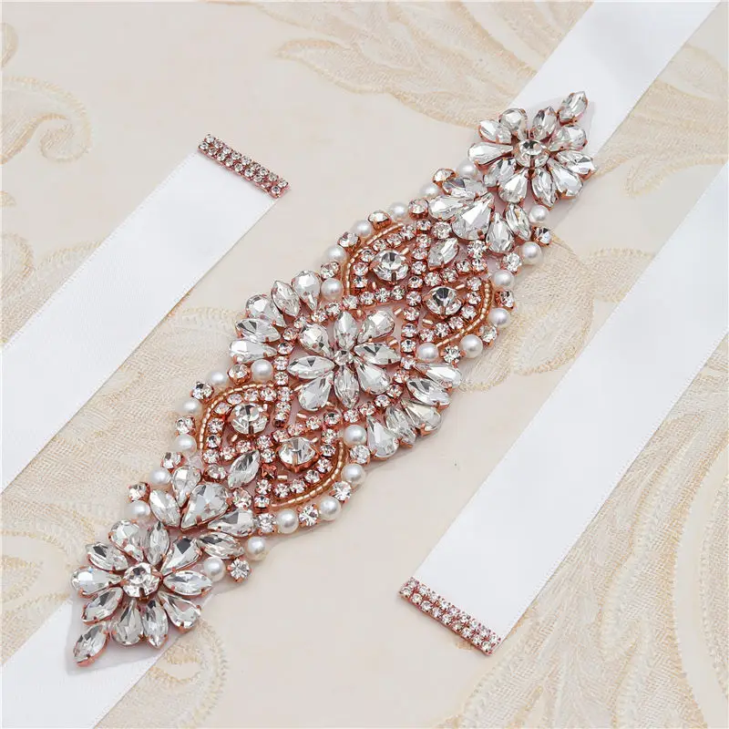 Пояс для невесты пояс с бусинами из розового золота кристаллами ручной работы