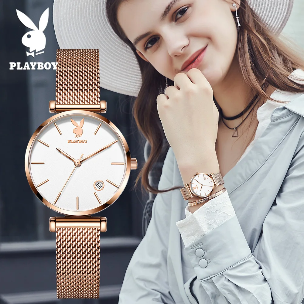 

Playboy women's watch set ultra thin waterproof quartz watch simple elegant bracelet set for women 18k gold ladies watch gift