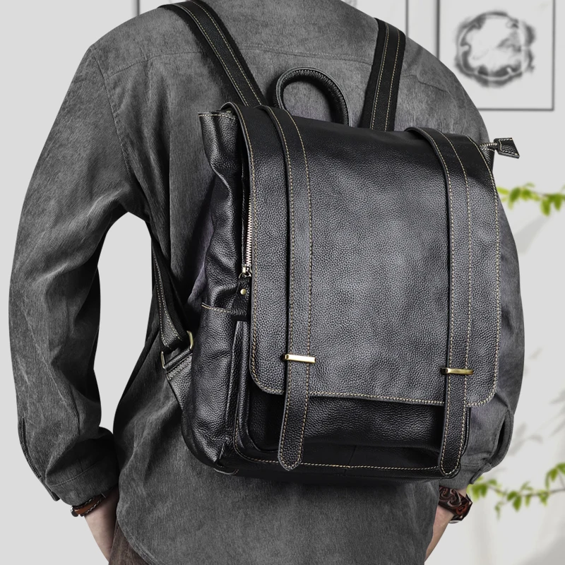 Retro Genuine Leather Men's Backpack Large Capacity Laptop Bag For Male Cowskin School Backpack Shoulder Bags Travel