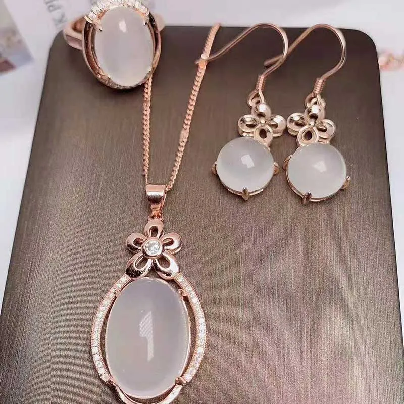 Нефритовое ледяное семя Подвеска 925 Серебряное ожерелье серьги кольцо Агат