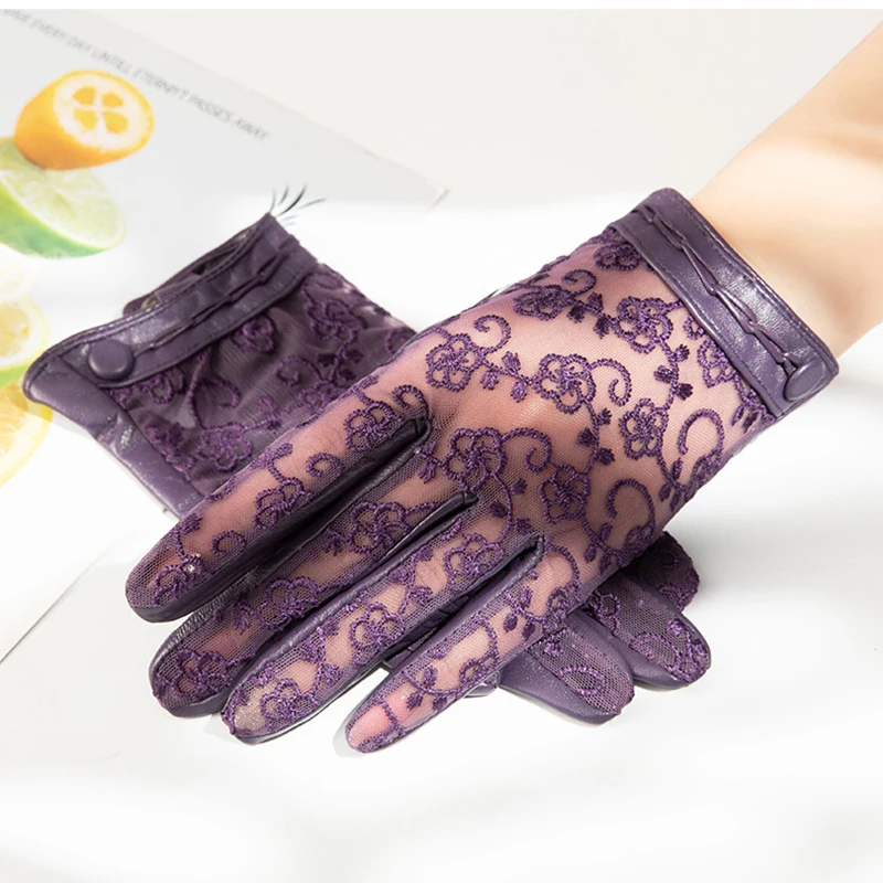 

Lace Touch Screen Gloves Women's Thin Sheepskin Gloves Variety Of Colors 2021 New Short Bow Knot Female Leather Driver Gloves