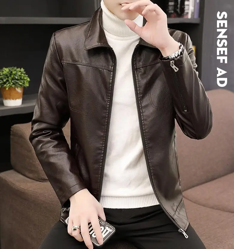 Новинка Осень-зима 2021 для молодых мужчин кашемировая кожаная куртка casaco masculino