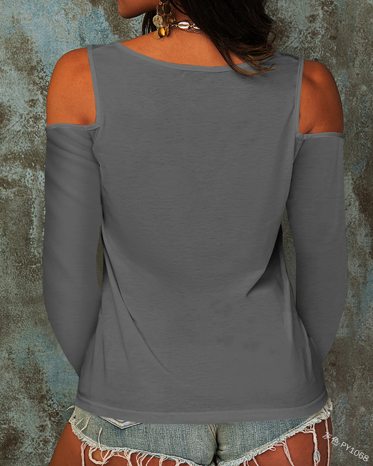 

women T-shirt Top Square Neck Strapless Long-sleeved Zipper Decoration Slim Pullover High Street Solid Color Bottoming Shirt