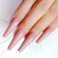 24pcs glossy nude long ballerina false nails artificial fake nail with glue full cover finger tips for design manicure tool