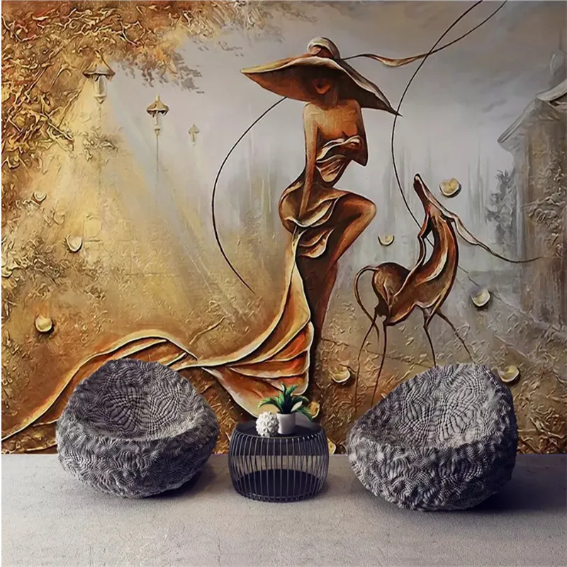 

Custom Wall Paper 3D European Stereoscopic Embossed Golden Beauty Figure Background Wall Painting 3D Wall Murals Wallpaper 3D