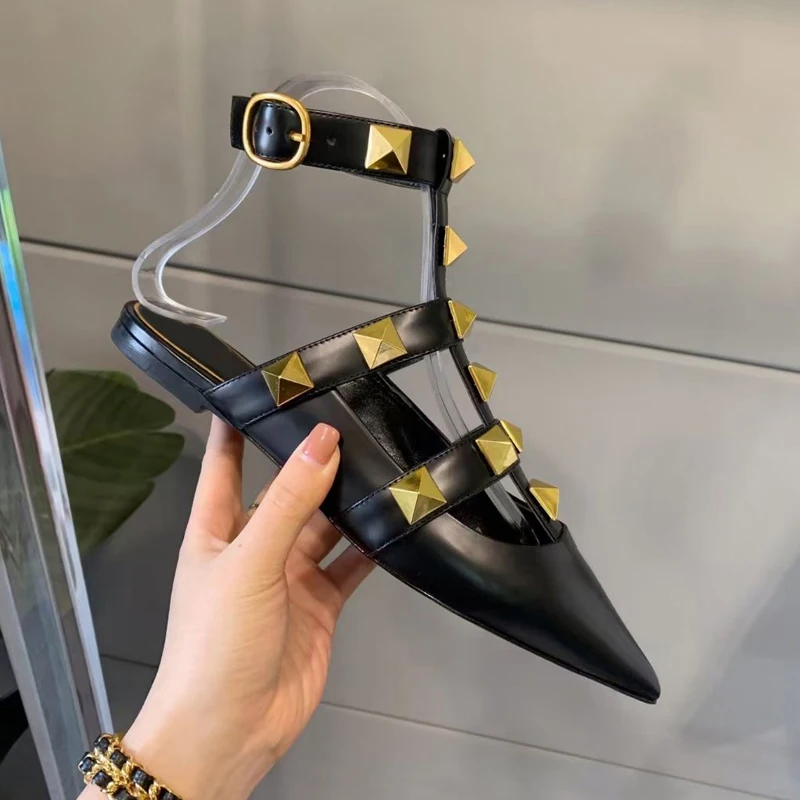 

2021 Women Sandals Pointed Toe Ladies Sandals Slippers Fashion Flat Slides Causal Shoes Luxury Female Causal Thick Heels Sandals