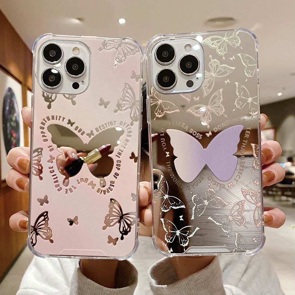

Luxury Mirror Butterfly Phone Case For iPhone 11 12 13 Pro Max X XR XS Max 7 8 Plus Bumper Back Cover