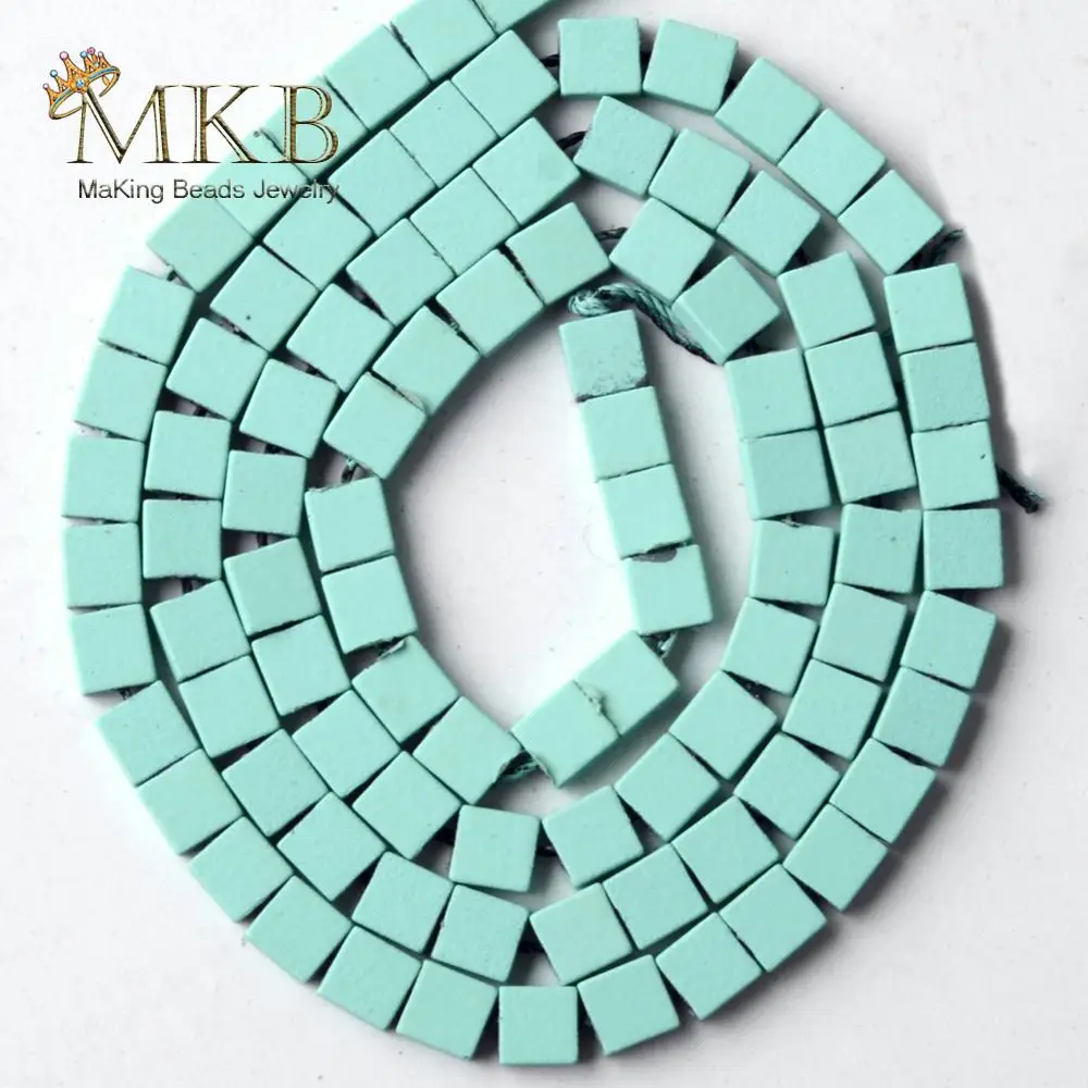 

4*4mm Light Blue Hematite Stone Natural Stone Rubber Matte Squar Beads Space Loose Beads For Jewelry Making Diy Bracelet 15"