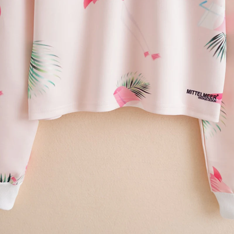 Худи женское с длинным рукавом и принтом фламинго | Женская одежда