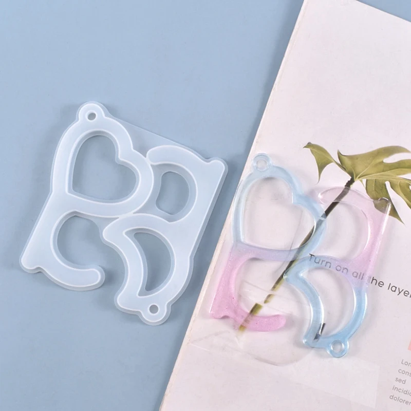 

Diy Crystal Epoxy Mold Contactless Keychain Press Elevator Door Opener Necklace Pendant Silicone Mold