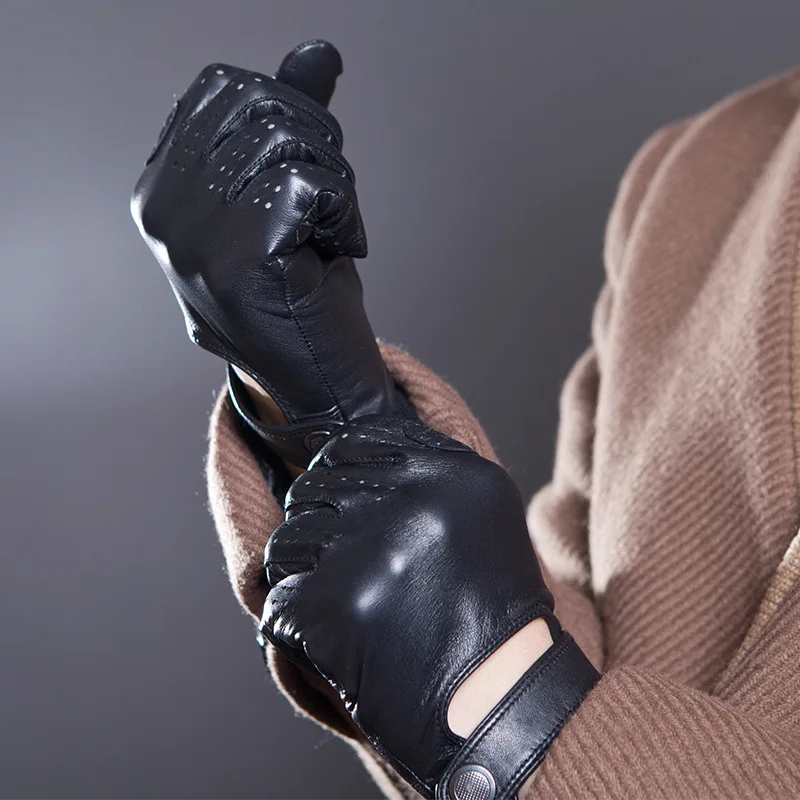 

Black color genuine leather men outdoor full finger motorcycle gloves 1211-01