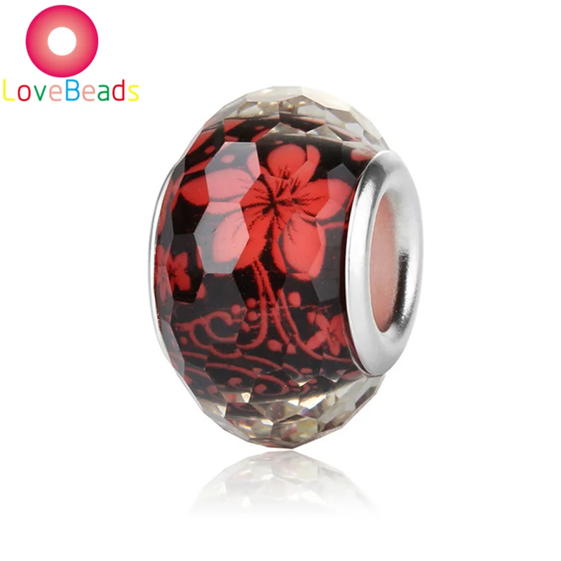 10 Pcs Set Blue Red Pink White Green Color Flower Resin Murano Large Hole Beads Charms Fit Pandora Bracelet Bangle Women Jewelry images - 6