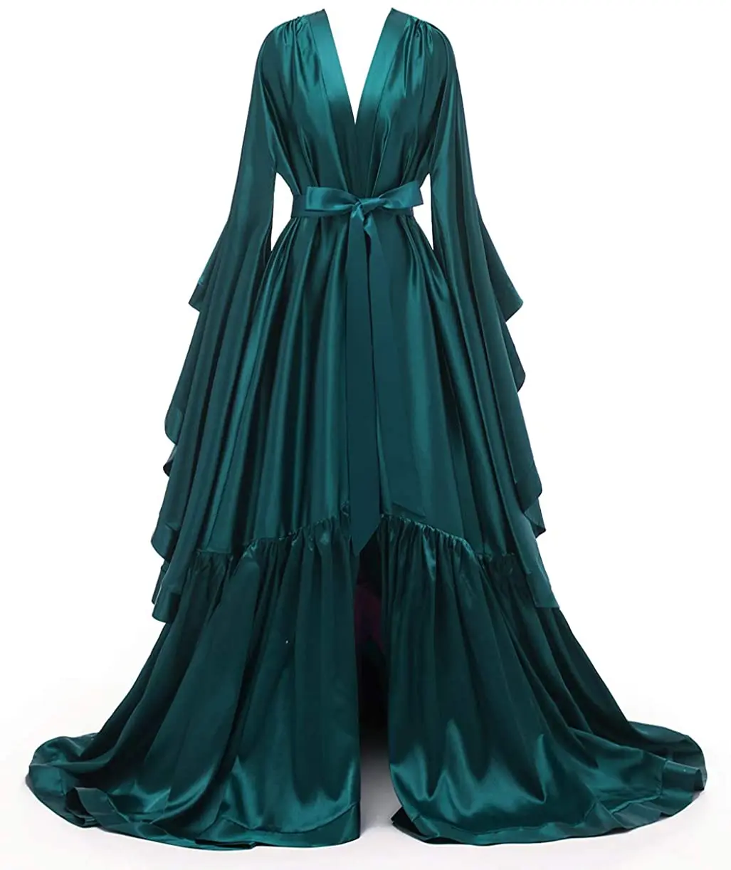 Long Bridal Robes Shiny Silk Satin Bridesmaid Wedding Bachelorette Party Nightgown Bathrobe