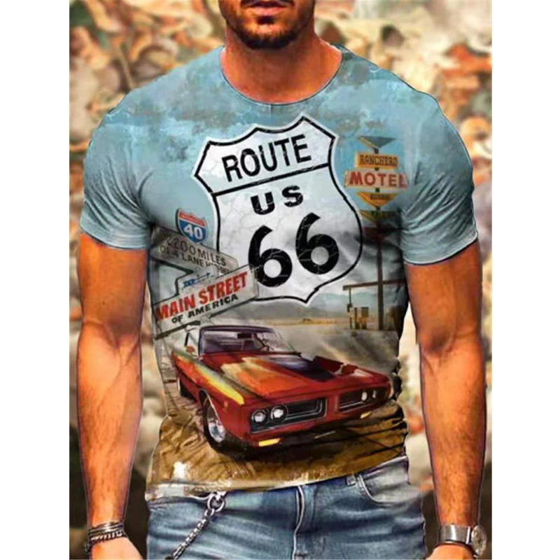 

Summer Short-sleeved T-shirt 66 European And American Style 3d T Shirt Breathable Top O-neck T-shirt Male Large Size Shirt