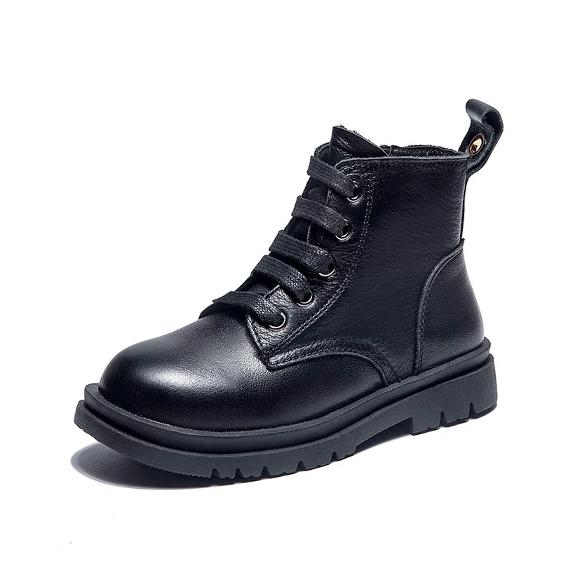 

2020 trend Womens Shoes Leather Kids Boots Girls Snow Shoes Children Motorcycle Plush Boys Winter Sneakers Vintage Style