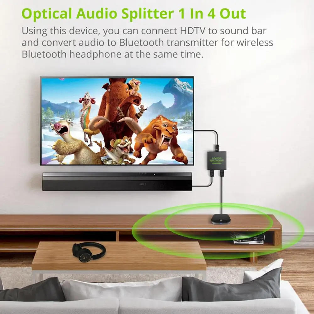 LiNKFOR 1x4 оптический цифровой аудио сплиттер 1 в 4 Out SPDIF Toslink с шт 6.6ft кабель Поддержка