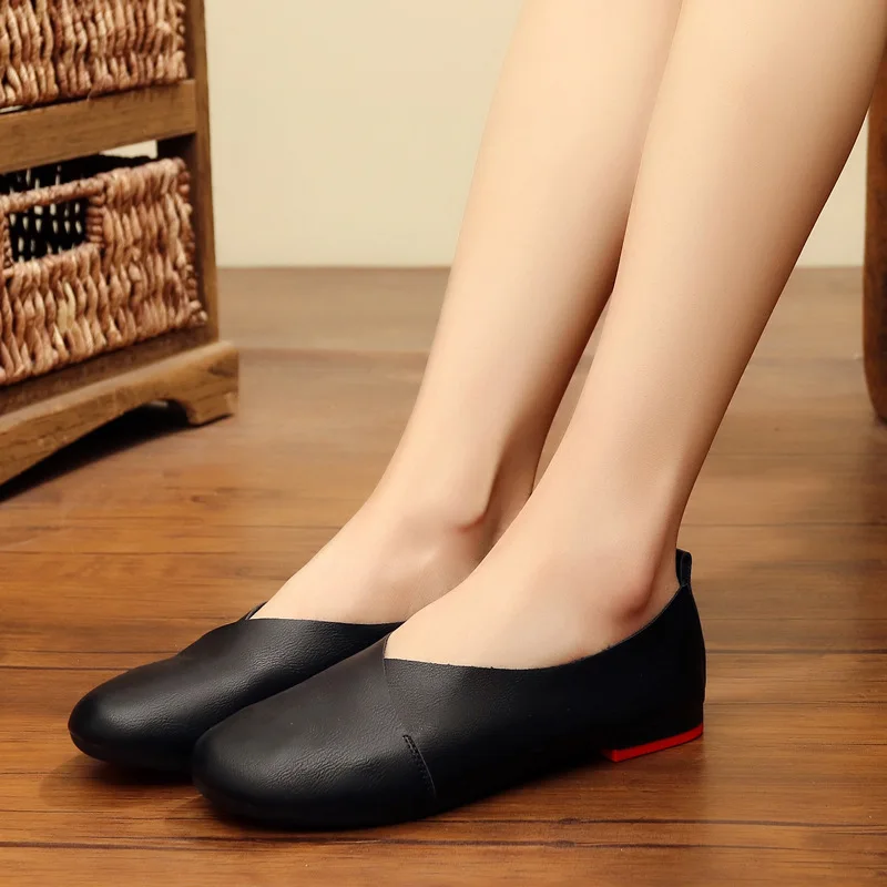 Балетки женские из мягкой ПУ кожи лоферы без застежки винтажные удобные