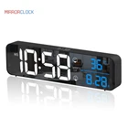 Зеркальные беспроводные Часы-Будильник, цифровые часы с большим светодиодным индикатором температуры и влажности, настенные часы 1840, музыкальный звонок, USB-зарядка