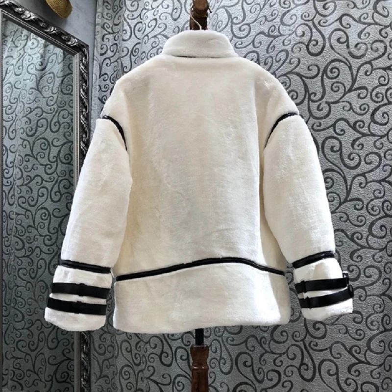 

Plus size Coat 2020 Winter Fashion Designer Outerwear Women Turn-down Collar Black Color Block Long Sleeve Casual Mink Coat