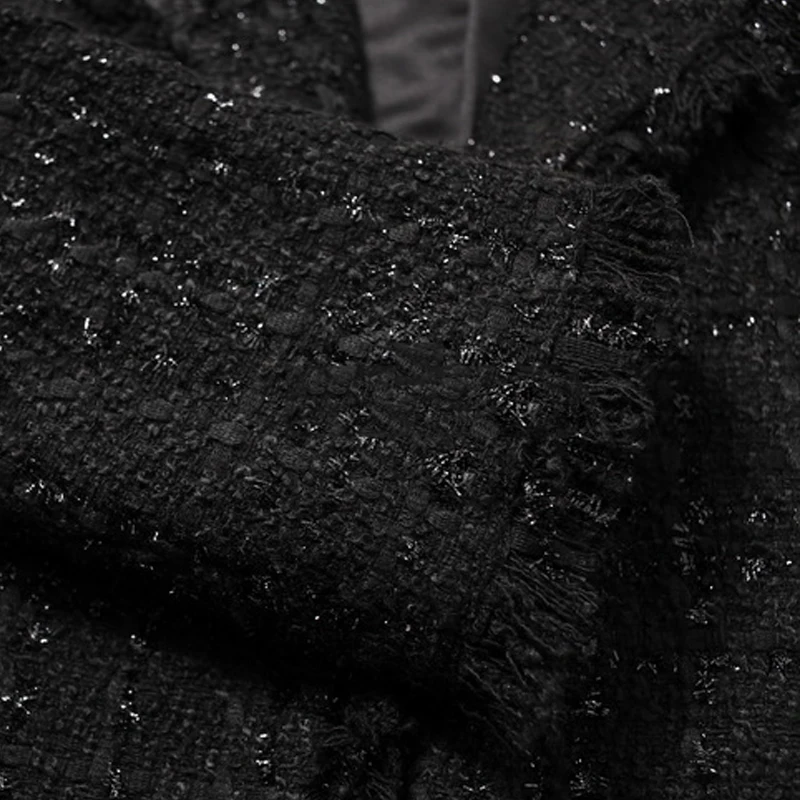 

Tweed Jacket Women Black Lapel Long Sleeve Spring/Autumn /Winter Women's Coat Business Classic Ladies One-piece Jacket