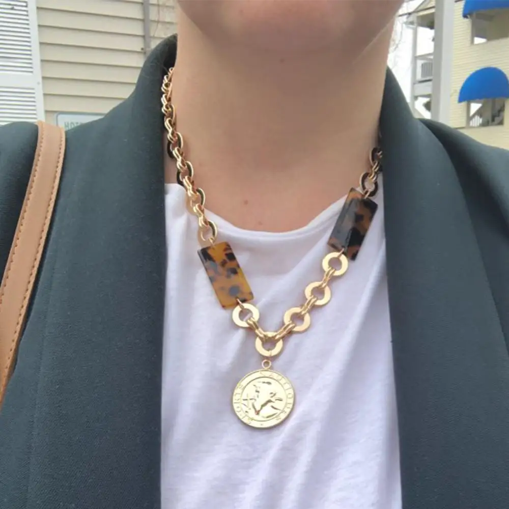 Акриловое длинное ожерелье для Woemn модное с подвеской монеткой Aolly этнические