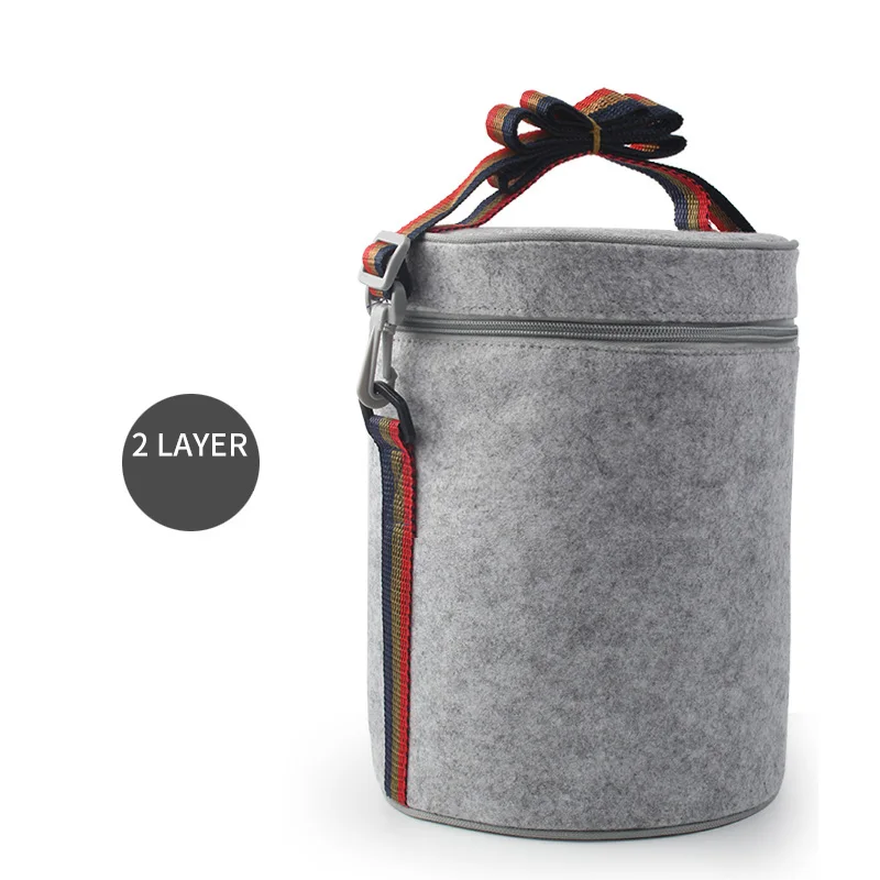 2 Layer Круглый термальный Ланч-бокс, сумка-тоут с Tinfoil, твердый фетр, Термосумки для ланча для женщин, детей, школы, пикника, кемпинга - Цвет: 2 Layer