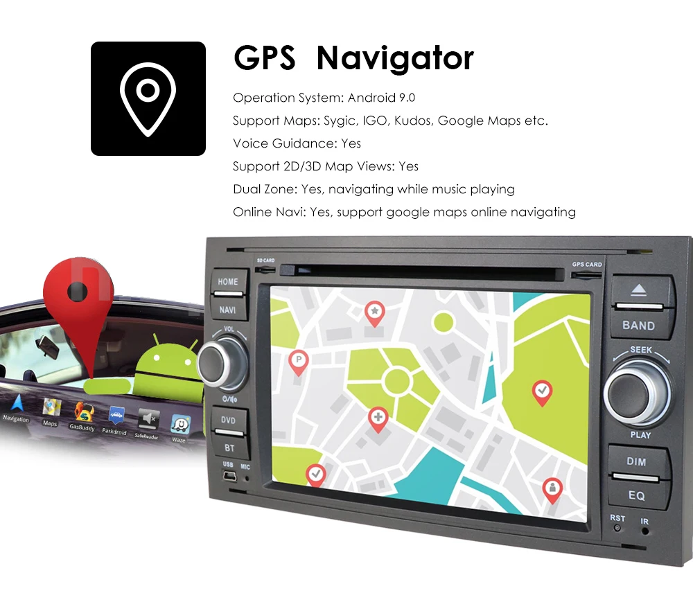 Android 9,0 Автомобильный мультимедийный dvd-плеер gps Navi для C-Max Connect Fiesta Fusion Galaxy Kuga Mondeo S-Max Focus RDS