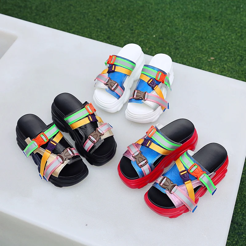 

2020 New Fashion Slides Womens Shoes Thick Bottom Outdoor Slippers Cute Shoes Summer 9cm/3.5 Inch Height Woman Casual Shoes