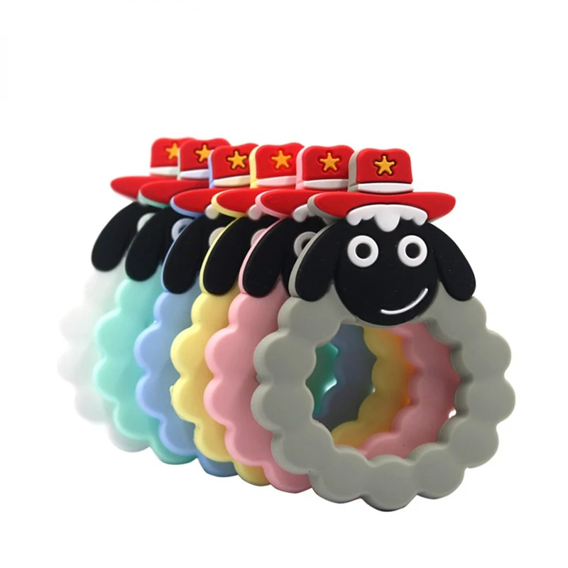 

Baby Teether Food Grade Teething Teether Toy Animal Shape Baby Cute Sheep Teether Silicone Beads DIY Chain Gift BPA Free