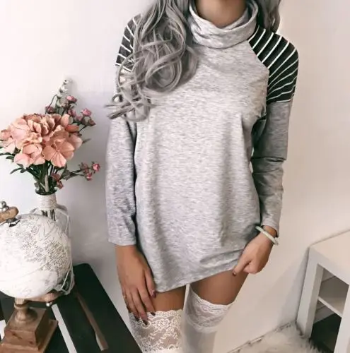 

Hot Fashion Casual Women Cotton Striped Loose Long Sleeve Tops Blouse Shirt Sundress Blouses Shirts Vestidos Outwear Clothing