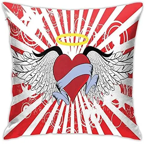 

Pooizsdzzz Personalized Abraction Heart with Ribbon and Wings On Retro Sunrays Backdrop Decorative Pillow Cover Printed Zipper