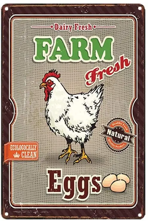 

Farm Fresh Eggs Metal Yard Sign, Ecological Clean Natural Eggs, Tin Sign for Farm Chicken Coop Egg Sales 12" x 8"